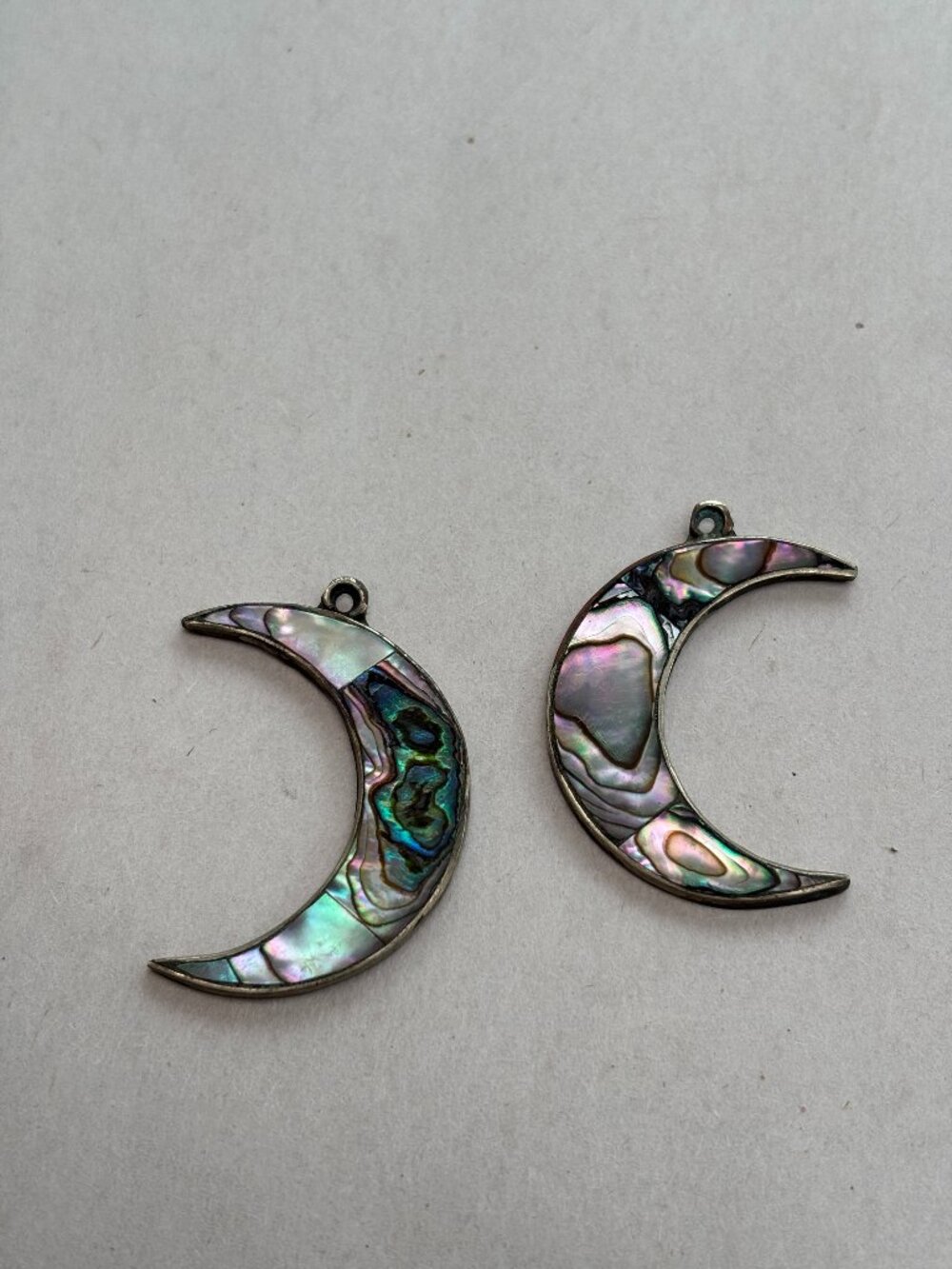 Pair of Vintage Abalone Crescent Moon Charms